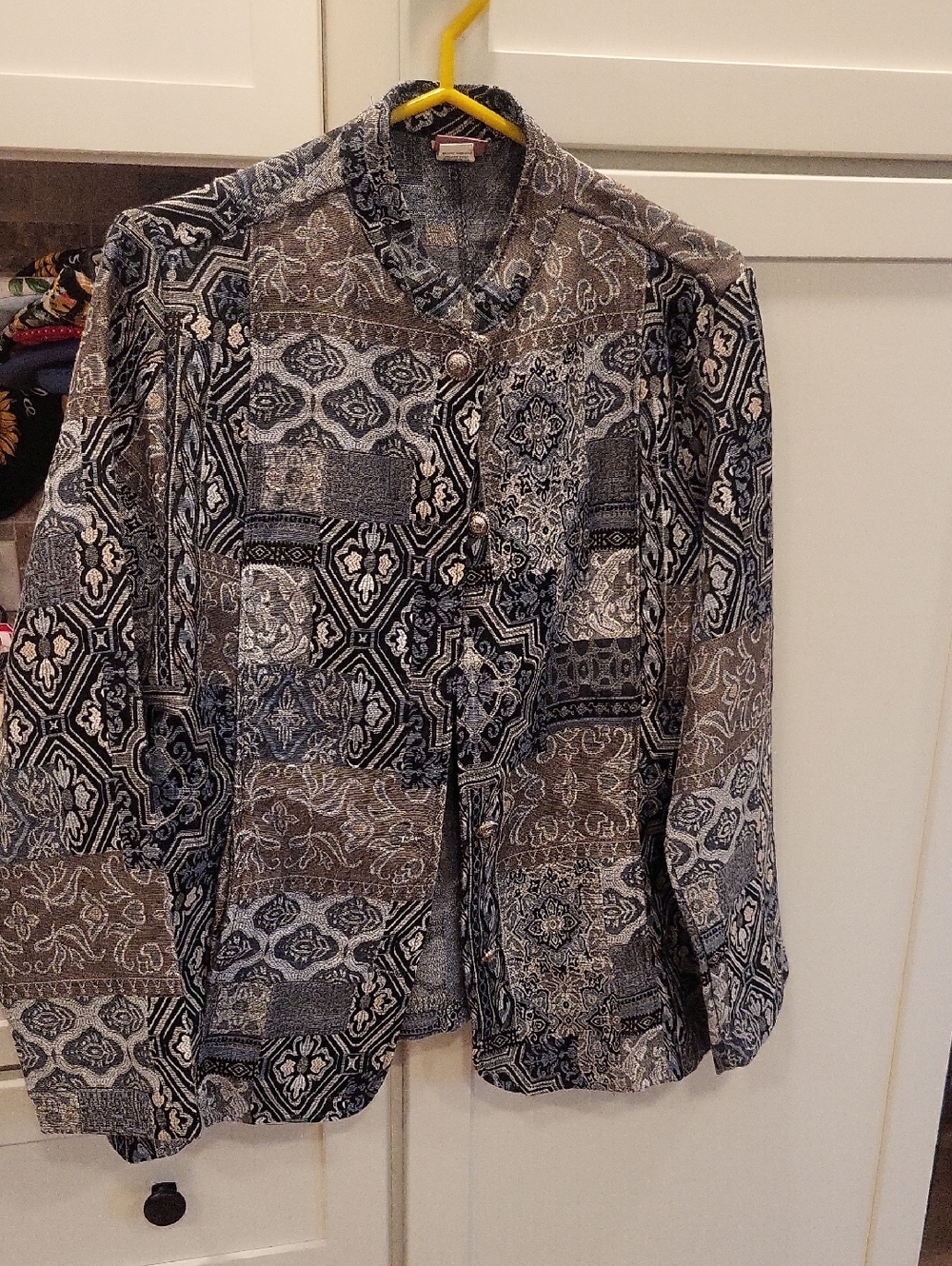 Haband Black and Gray Patchwork-Print Button Jacket - Picture 1 of 7